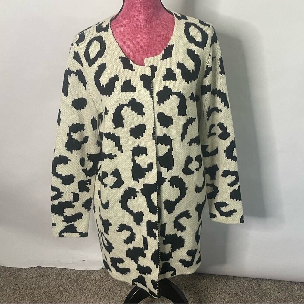 Escio womens animal print open long heavy collarless cardigan duster Size XL